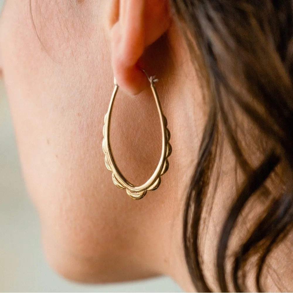 Oval Hoops - Gold-Tone Scalloped Hoop Earrings with solid sterling ear-wire